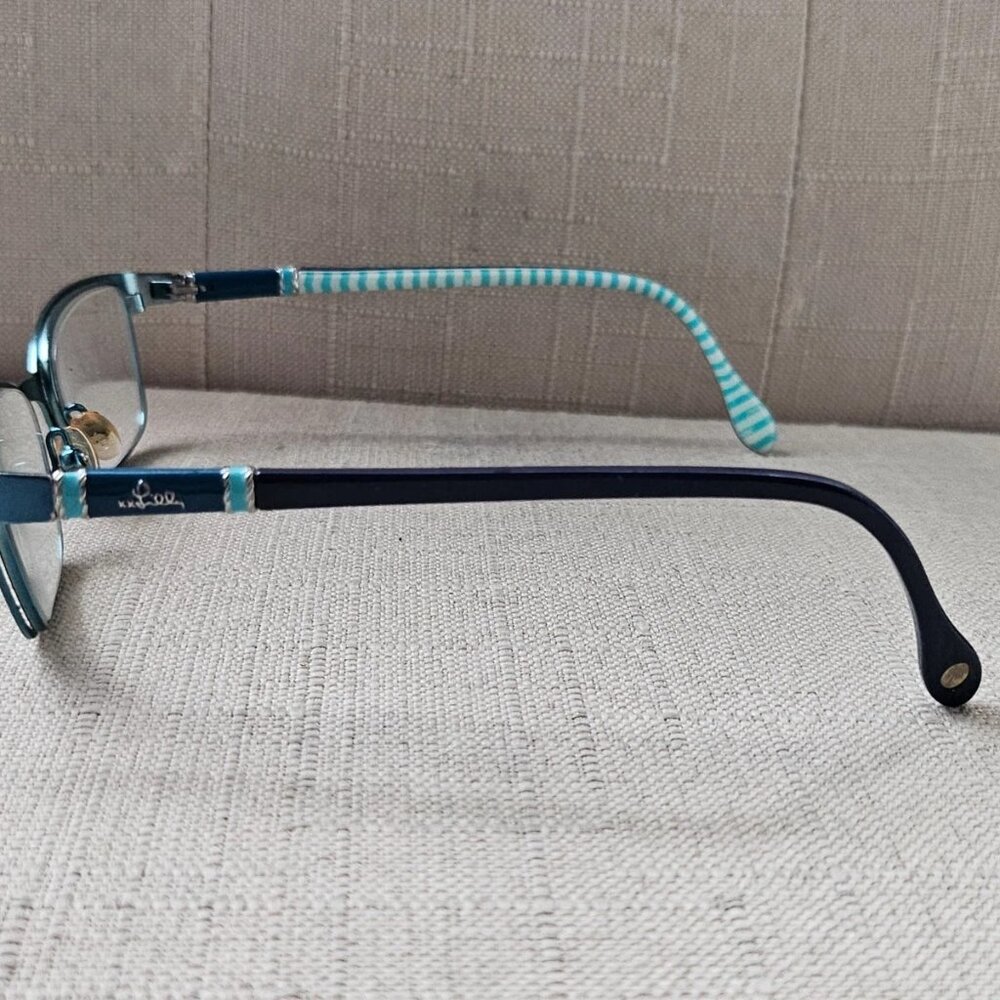 Lilly Pulitzer Teal Frame Glasses with Mint-White Striped Temples - Picture 9 of 13